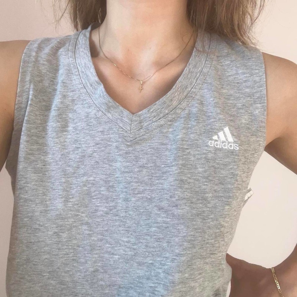 Grey and white adidas tank